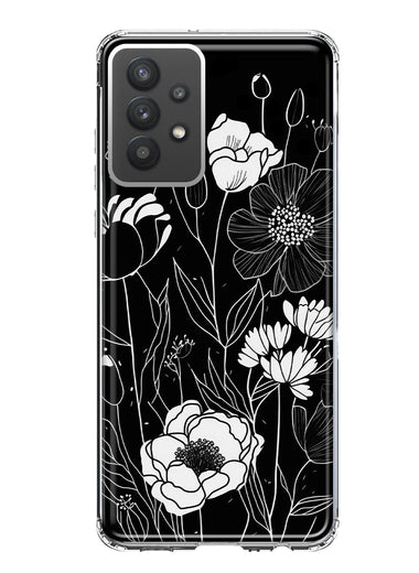 Samsung Galaxy A32 Line Drawing Art White Floral Flowers Hybrid Protective Phone Case Cover