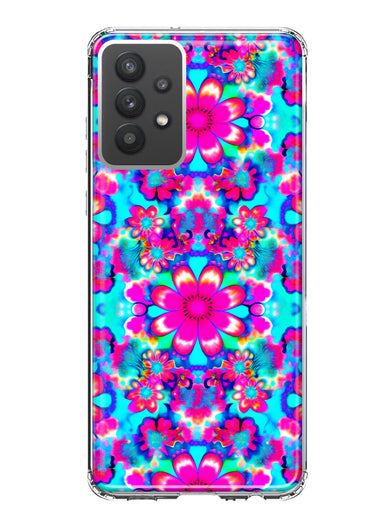 Samsung Galaxy A32 Pink Blue Vintage Hippie Tie Dye Flowers Hybrid Protective Phone Case Cover
