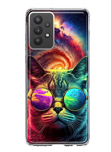 Samsung Galaxy A32 Neon Rainbow Galaxy Cat Hybrid Protective Phone Case Cover