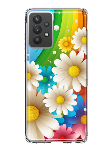 Samsung Galaxy A32 Colorful Rainbow Daisies Blue Pink White Green Double Layer Phone Case Cover