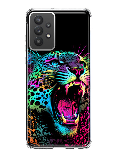 Samsung Galaxy A32 Neon Rainbow Glow Colorful Leopard Hybrid Protective Phone Case Cover
