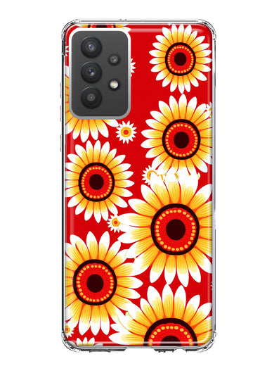 Samsung Galaxy A32 Yellow Sunflowers Polkadot on Red Double Layer Phone Case Cover