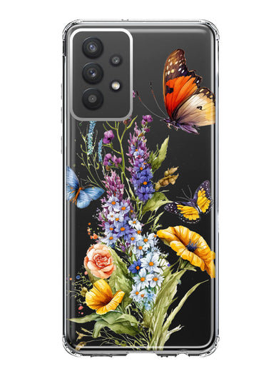 Samsung Galaxy A32 Yellow Purple Spring Flowers Butterflies Floral Hybrid Protective Phone Case Cover