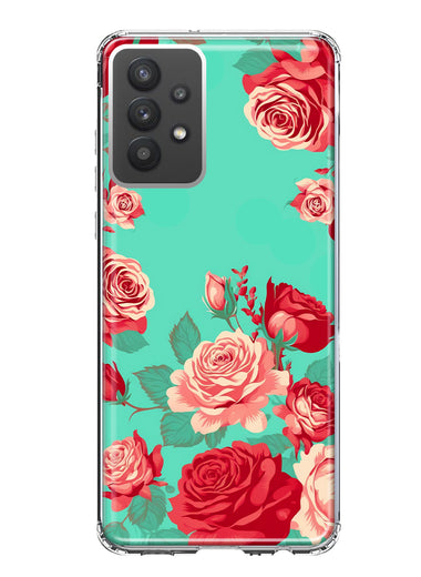 Samsung Galaxy A32 Turquoise Teal Vintage Pastel Pink Red Roses Double Layer Phone Case Cover