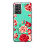 Samsung Galaxy A32 Turquoise Teal Vintage Pastel Pink Red Roses Double Layer Phone Case Cover