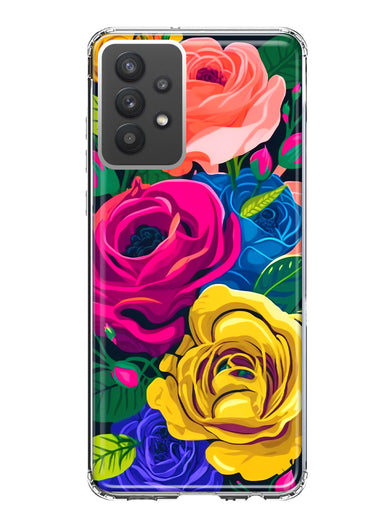 Samsung Galaxy A32 Vintage Pastel Abstract Colorful Pink Yellow Blue Roses Double Layer Phone Case Cover