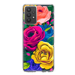 Samsung Galaxy A32 Vintage Pastel Abstract Colorful Pink Yellow Blue Roses Double Layer Phone Case Cover