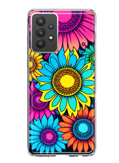 Samsung Galaxy A32 Vintage Colorful Abstract Sunflowers Floral Double Layer Phone Case Cover