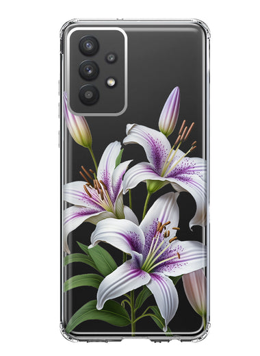 Samsung Galaxy A32 White Lavender Lily Purple Flowers Floral Hybrid Protective Phone Case Cover