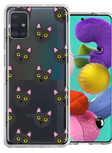 Samsung Galaxy A51 Black Cat Polkadots Design Double Layer Phone Case Cover
