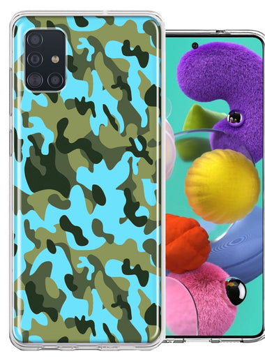 Samsung Galaxy A51 Blue Green Camo Design Double Layer Phone Case Cover