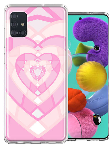 Samsung Galaxy A51 Pink Gem Hearts Design Double Layer Phone Case Cover