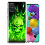 Samsung Galaxy A51 Green Flaming Skull Design Double Layer Phone Case Cover