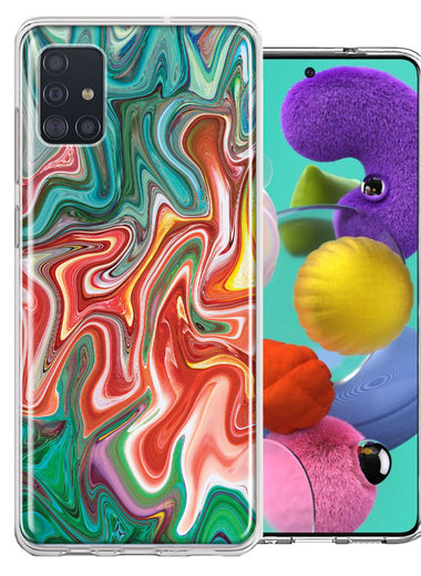Samsung Galaxy A51 Green Pink Abstract Design Double Layer Phone Case Cover