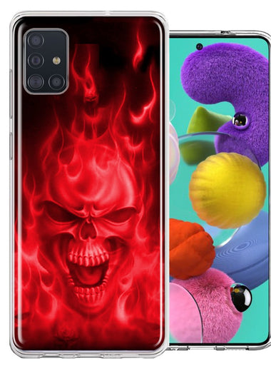Samsung Galaxy A51 Red Flaming Skull Design Double Layer Phone Case Cover