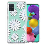 Samsung Galaxy A51 White Teal Daisies Design Double Layer Phone Case Cover