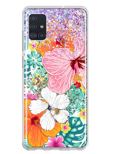 Samsung Galaxy A51 5G Hawaiian Vibes Hibiscus Flowers Monstera Vacation Summer Hybrid Protective Phone Case Cover
