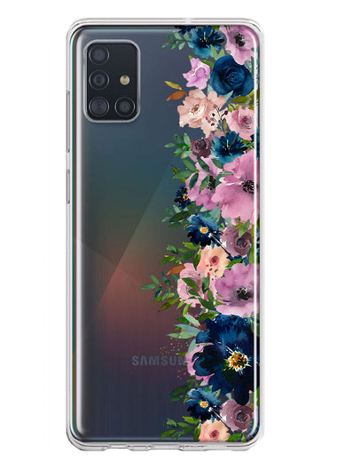 Samsung Galaxy A51 5G Navy Blue Summer Watercolor Floral Classic Purple Flowers Hybrid Protective Phone Case Cover