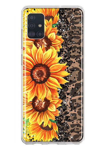 Samsung Galaxy A51 5G Yellow Summer Sunflowers Brown Leopard Honeycomb Hybrid Protective Phone Case Cover