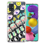 Samsung Galaxy A51 70's Yin Yang Hippie Happy Peace Stars Design Double Layer Phone Case Cover