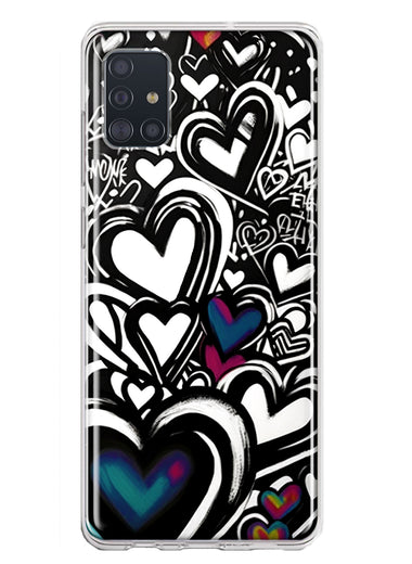 Samsung Galaxy A51 5G Black White Hearts Love Graffiti Hybrid Protective Phone Case Cover