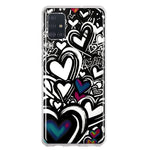 Samsung Galaxy A51 5G Black White Hearts Love Graffiti Hybrid Protective Phone Case Cover