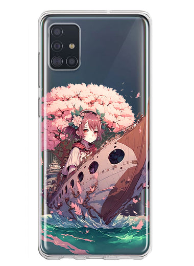 Samsung Galaxy A51 5G Kawaii Manga Pink Cherry Blossom Japanese Girl Boat Hybrid Protective Phone Case Cover