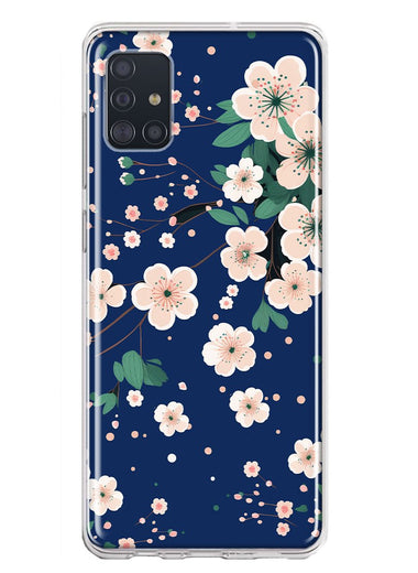 Samsung Galaxy A51 5G Kawaii Japanese Pink Cherry Blossom Navy Blue Hybrid Protective Phone Case Cover