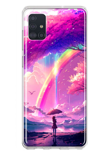 Samsung Galaxy A51 5G Kawaii Manga Pink Cherry Blossom Japanese Rainbow Girl Hybrid Protective Phone Case Cover