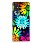 Samsung Galaxy A31 Neon Rainbow Daisy Glow Colorful Daisies Baby Blue Pink Yellow White Double Layer Phone Case Cover