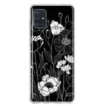 Samsung Galaxy A51 Line Drawing Art White Floral Flowers Hybrid Protective Phone Case Cover