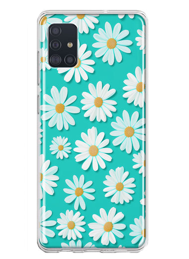 Samsung Galaxy A51 Turquoise Teal White Daisies Cute Daisy Polka Dots Double Layer Phone Case Cover