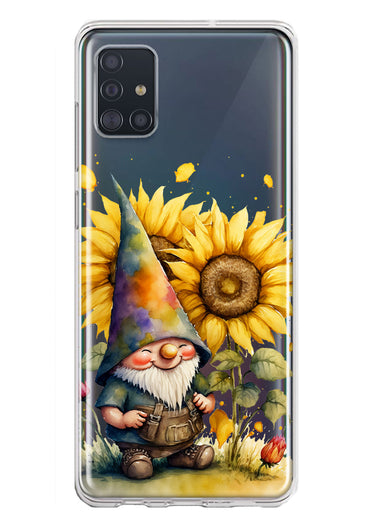 Samsung Galaxy A51 5G Cute Gnome Sunflowers Clear Hybrid Protective Phone Case Cover