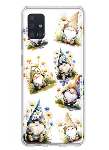 Samsung Galaxy A51 5G Cute White Blue Daisies Gnomes Hybrid Protective Phone Case Cover