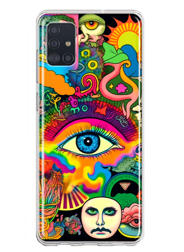 Samsung Galaxy A51 5G Neon Rainbow Psychedelic Trippy Hippie Multiple Eyes Hybrid Protective Phone Case Cover