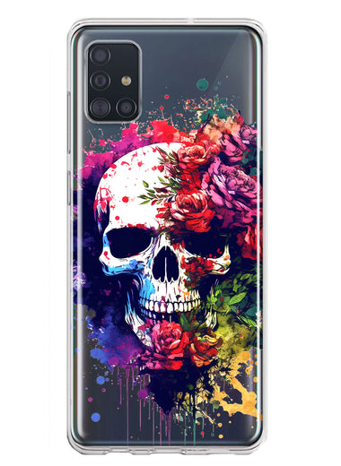 Samsung Galaxy A51 5G Fantasy Skull Red Purple Roses Hybrid Protective Phone Case Cover