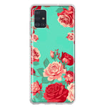 Samsung Galaxy A51 Turquoise Teal Vintage Pastel Pink Red Roses Double Layer Phone Case Cover
