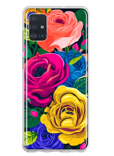 Samsung Galaxy A51 Vintage Pastel Abstract Colorful Pink Yellow Blue Roses Double Layer Phone Case Cover