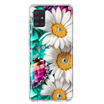 Samsung Galaxy A51 Colorful Crystal White Daisies Rainbow Gems Teal Double Layer Phone Case Cover