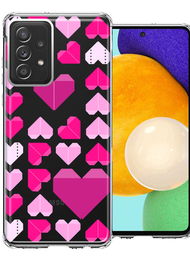 Samsung Galaxy A52 Pink Purple Origami Valentine's Day Polkadot Hearts Design Double Layer Phone Case Cover