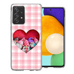 Samsung Galaxy A52 Valentine's Day Garden Gnomes Heart Love Pink Plaid Double Layer Phone Case Cover