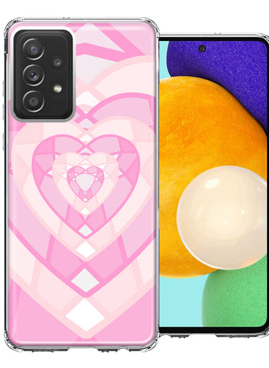 Samsung Galaxy A52 Pink Gem Hearts Design Double Layer Phone Case Cover