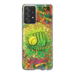 Samsung Galaxy A52 Love Softball Girls Glove Green Tie Dye Swirl Paint Hybrid Protective Phone Case Cover