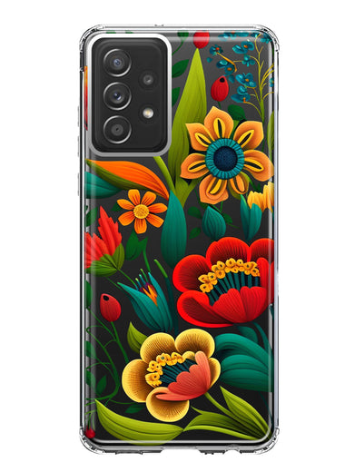 Samsung Galaxy A52 Colorful Red Orange Folk Style Floral Vibrant Spring Flowers Hybrid Protective Phone Case Cover