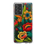 Samsung Galaxy A52 Colorful Red Orange Folk Style Floral Vibrant Spring Flowers Hybrid Protective Phone Case Cover