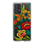 Samsung Galaxy A53 Colorful Red Orange Folk Style Floral Vibrant Spring Flowers Hybrid Protective Phone Case Cover