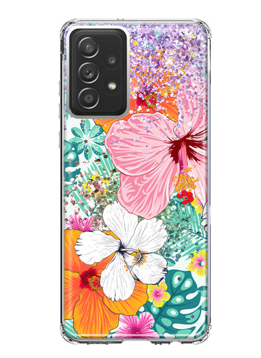 Samsung Galaxy A52 Hawaiian Vibes Hibiscus Flowers Monstera Vacation Summer Hybrid Protective Phone Case Cover