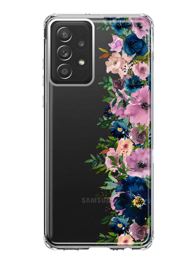 Samsung Galaxy A52 Navy Blue Summer Watercolor Floral Classic Purple Flowers Hybrid Protective Phone Case Cover