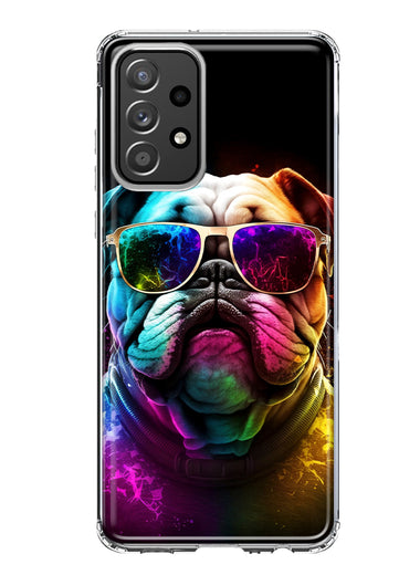 Samsung Galaxy A52 Neon Rainbow Glow Bulldog Hybrid Protective Phone Case Cover