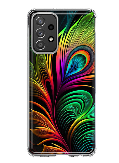 Samsung Galaxy A52 Neon Rainbow Glow Peacock Feather Hybrid Protective Phone Case Cover
